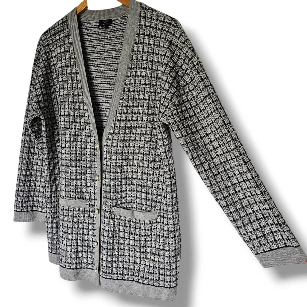 Talbots Cardigan LP Womens Grey Merino Wool Pearl Button Longline Sweater Preppy - Picture 4 of 11